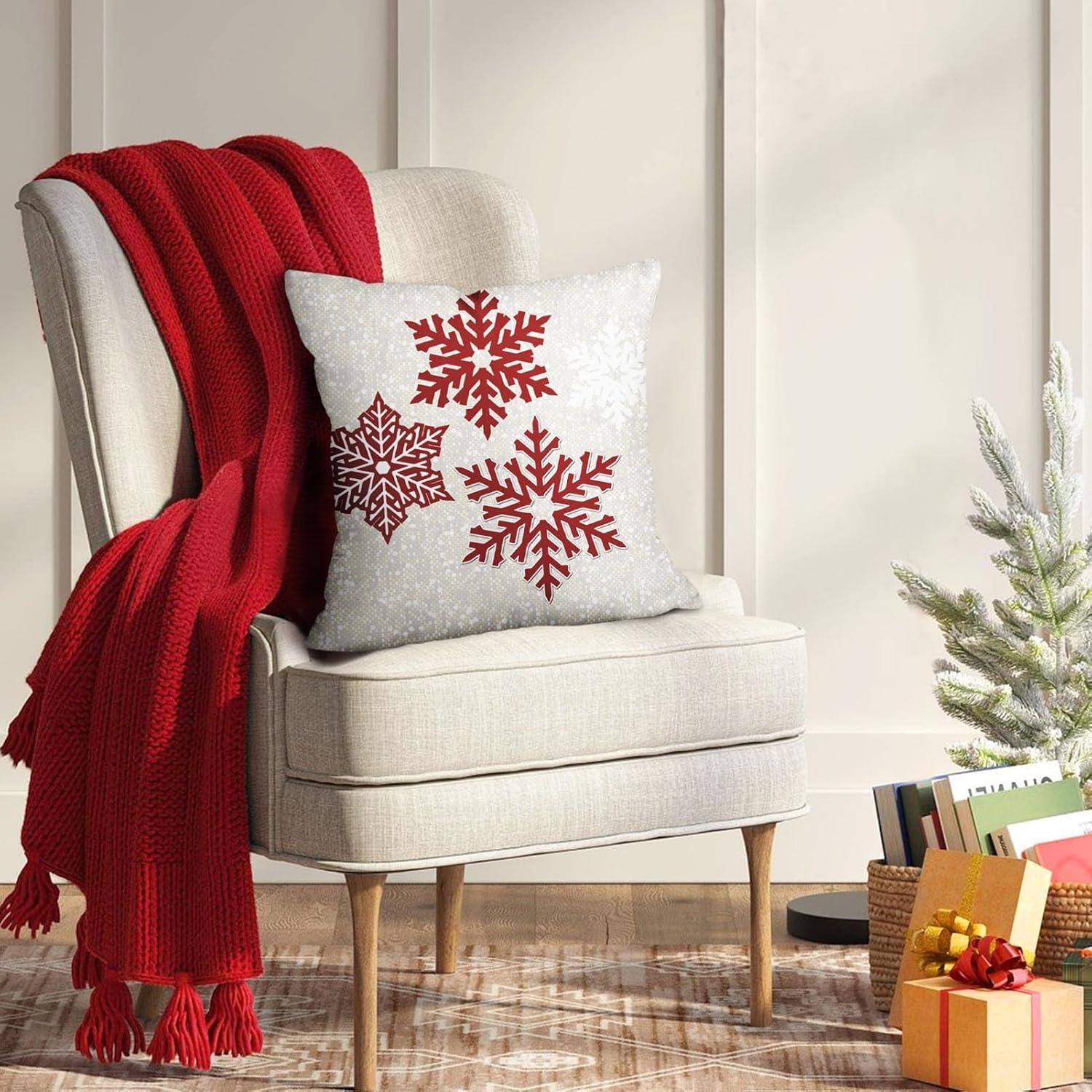 Red and White Snowflakes Polyester Euro Pillowcase