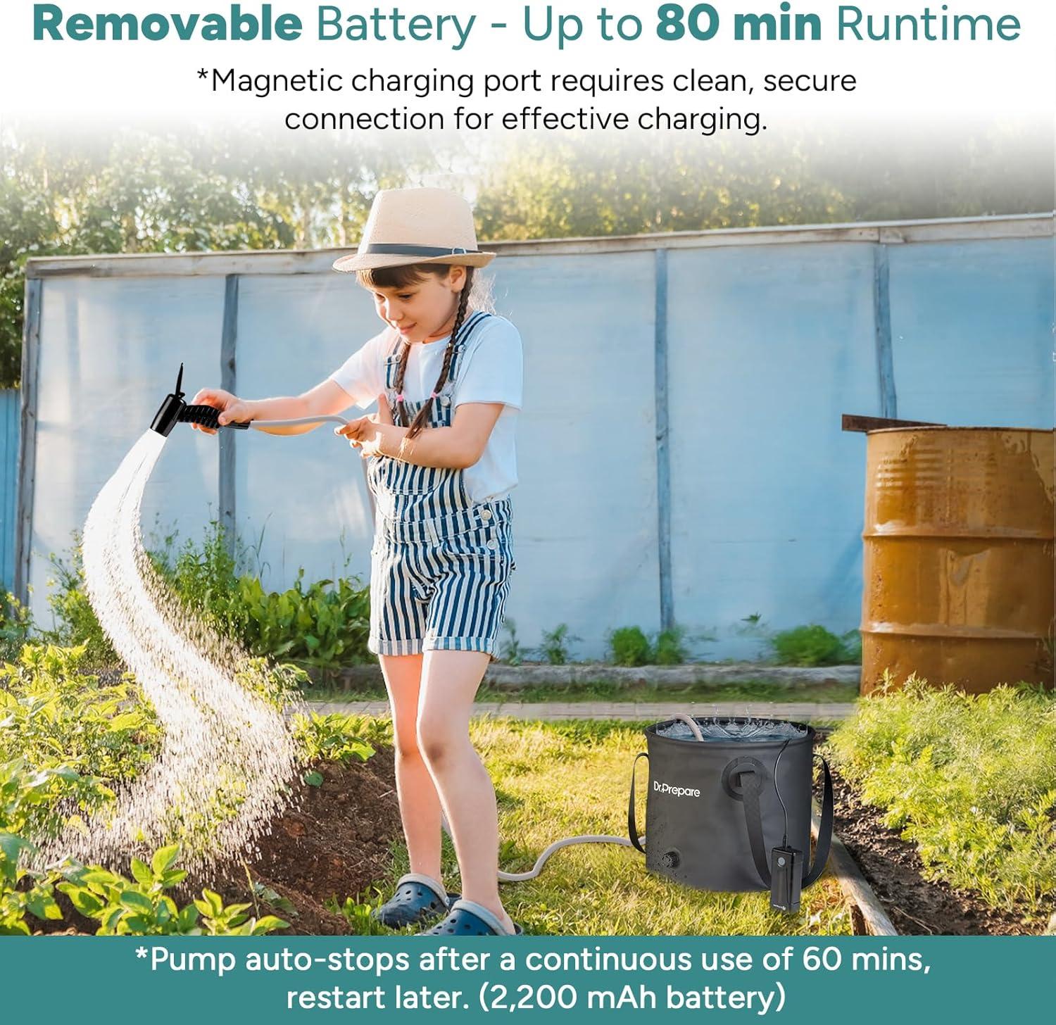 DR.PREPARE 4.5 Gallons Portable Camping Shower - 17L Shower with Pump, USB Rechargeable Battery