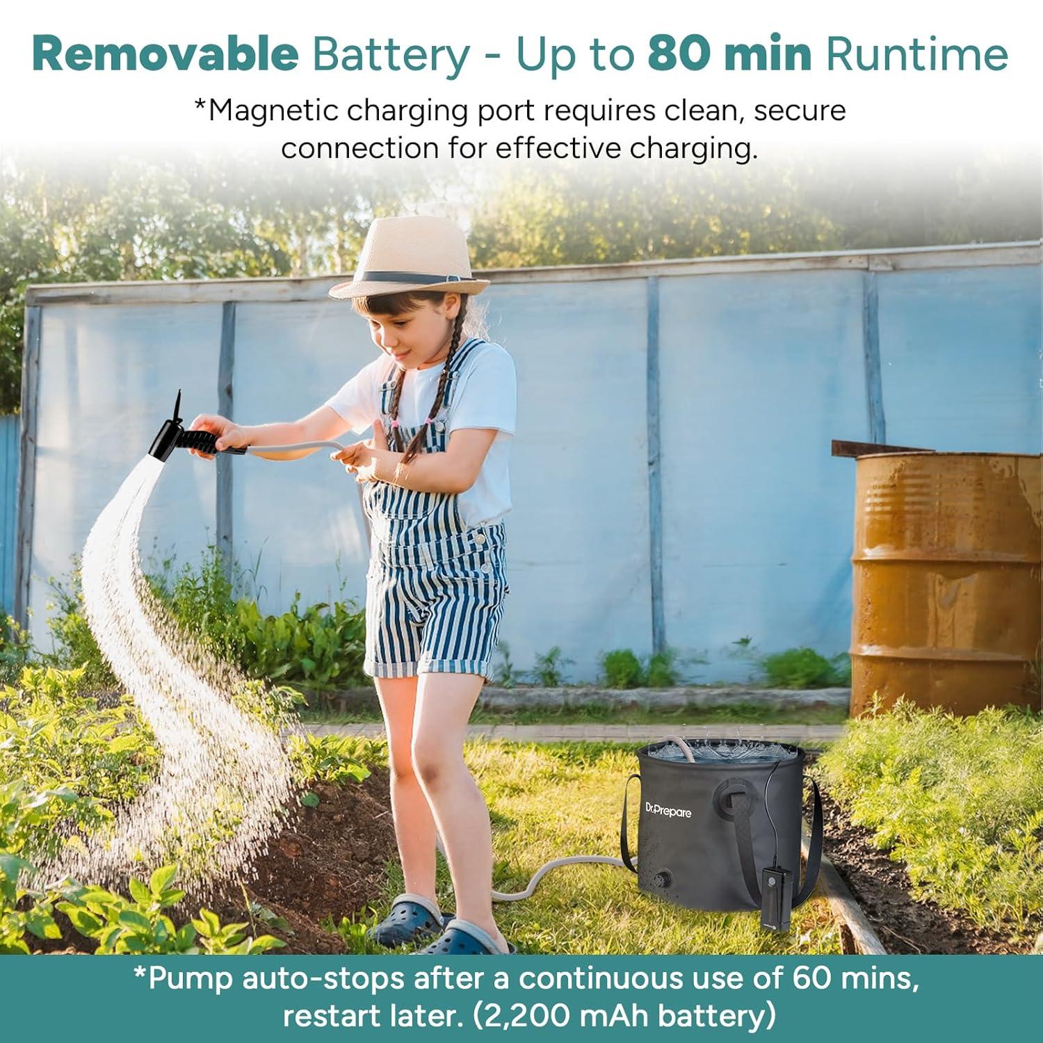 DR.PREPARE 4.5 Gallons Portable Camping Shower - 17L Shower with Pump, USB Rechargeable Battery