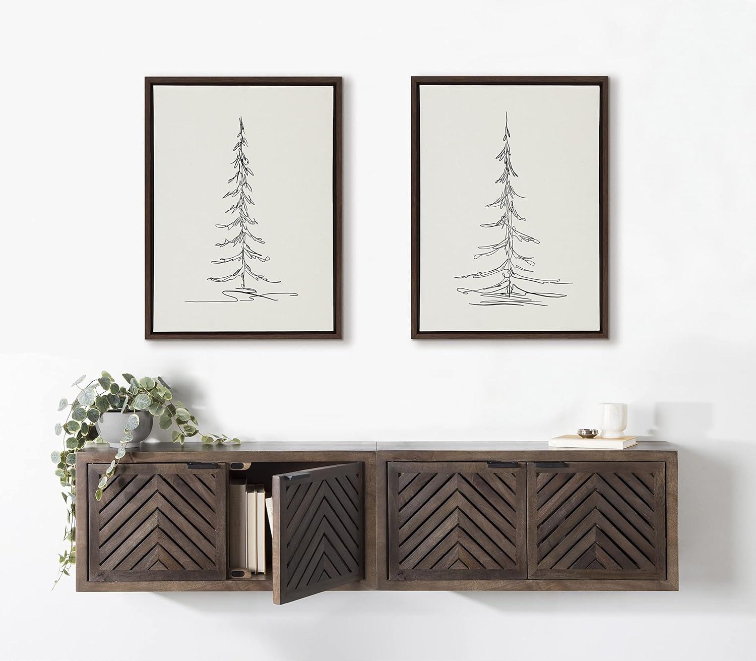 (Set of 2) 18" x 24" Sylvie Minimalist Evergreen Trees Sketch Framed Canvas Set Brown - Kate & Laurel All Things Decor: Modern Wall Decor