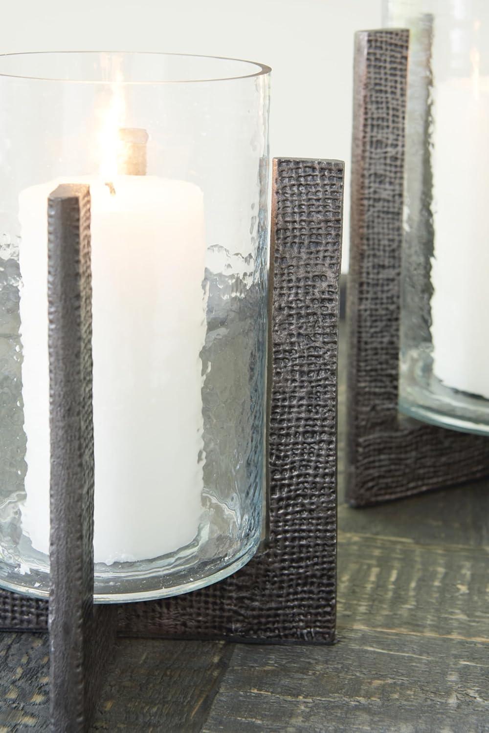 Signature Design by Ashley Casual Garekton Candle Holder (Set of 2)  Clear/Pewter Finish