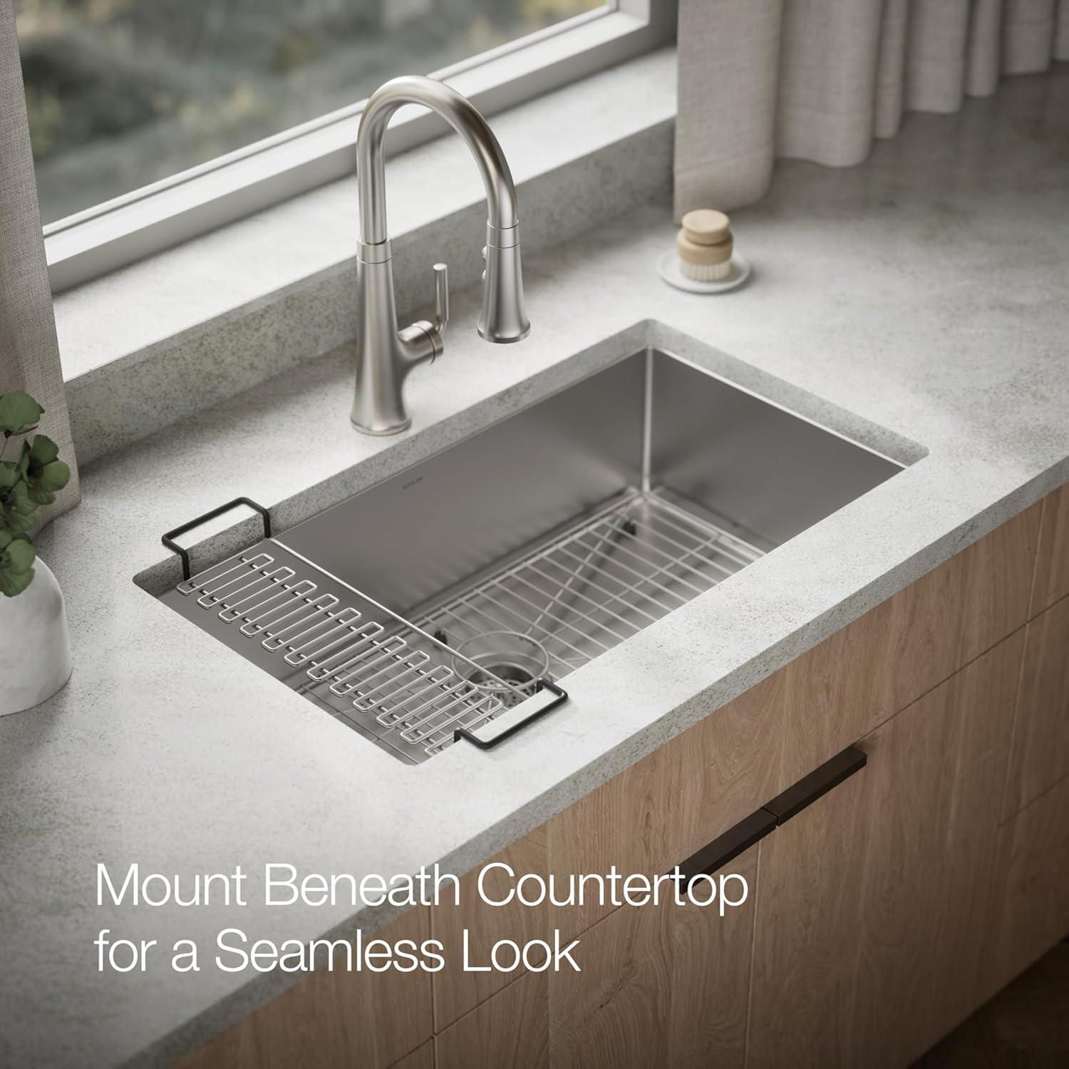 Strive® 32" L x 18.25" W Undermount Single Bowl Kitchen Sink with Basin Rack