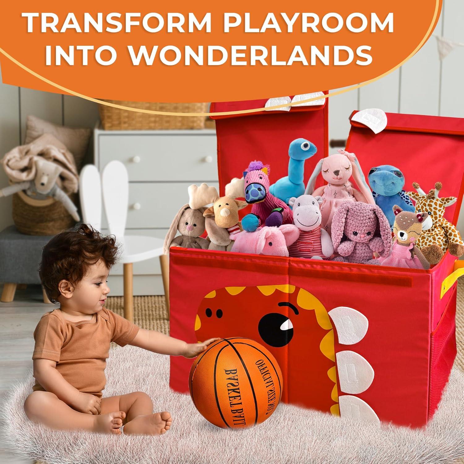 Orange Giraffe Fabric Collapsible Toy Storage Box with Handles