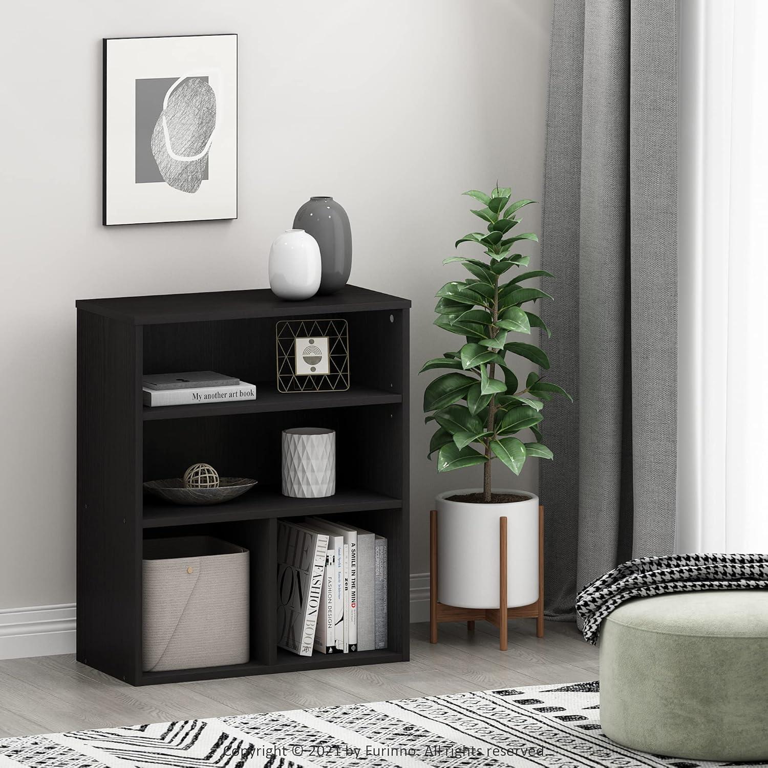 Adjustable Black Oak 3-Tier Display Bookcase