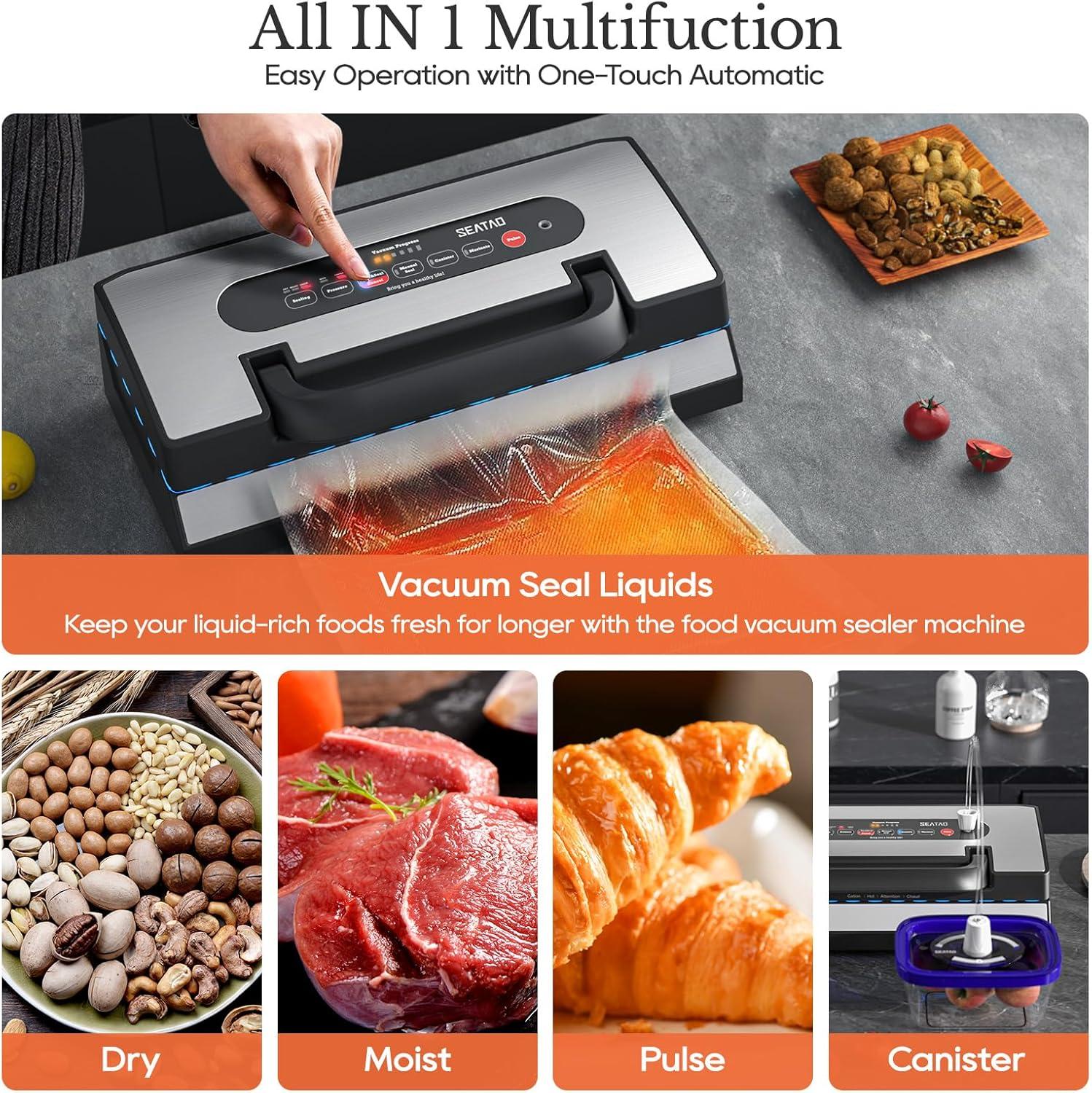 SEATAO SEATAO VH5188 Automatic Vacuum Sealer Machine, 90kPa Multifunction Commercial Vacuum Food Sealer For Food Preservation, Dry & Moist & Food & Extended Modes, LED lights, Double Seal