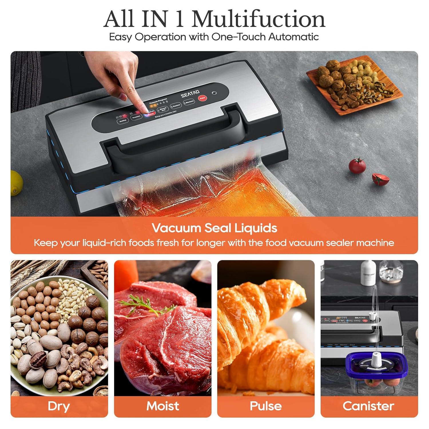 SEATAO SEATAO VH5188 Automatic Vacuum Sealer Machine, 90kPa Multifunction Commercial Vacuum Food Sealer For Food Preservation, Dry & Moist & Food & Extended Modes, LED lights, Double Seal