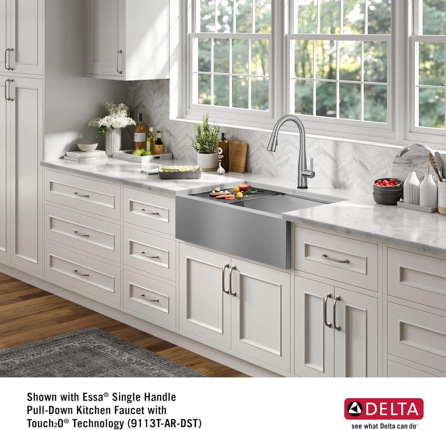 Delta Rivet™ 33" L Workstation Farmhouse Apron Front Kitchen Sink Undermount 16 Gauge Stainless Steel Single Bowl