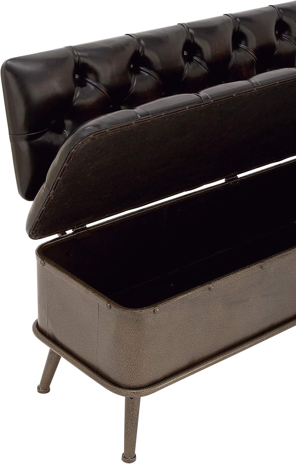Williston Forge Black Metal Room Storage Bench with Tufted Faux Leather, 54" x 19" x 31"