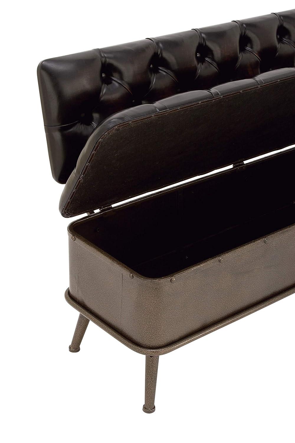 Williston Forge Black Metal Room Storage Bench with Tufted Faux Leather, 54" x 19" x 31"
