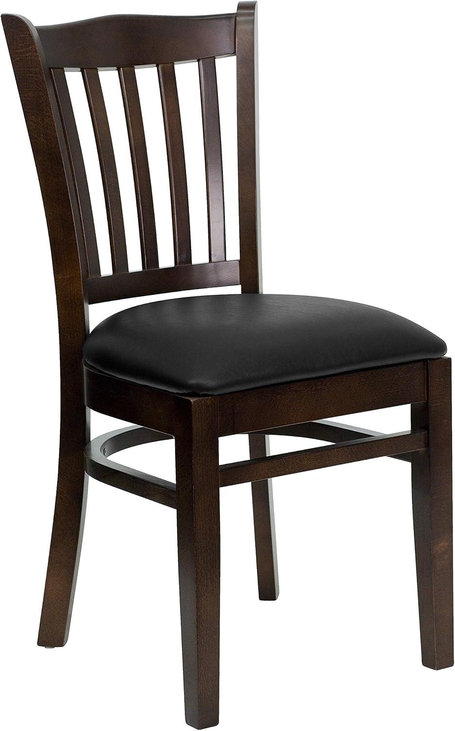 Flash Furniture HERCULES Series Vertical Slat Back Walnut Wood Restaurant Chair - Black Vinyl Seat