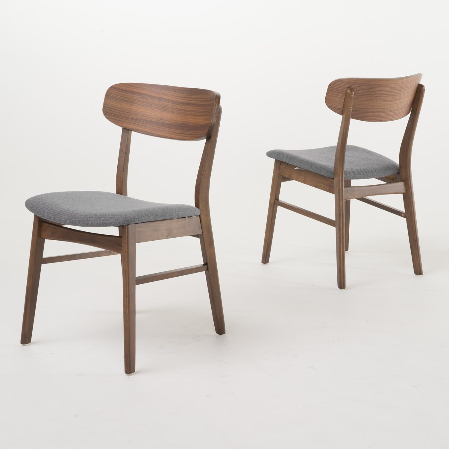 Christopher Knight Home Set of 2 Lucious Dining Chair Dark Gray/Walnut: Scandinavian Style, Rubberwood Frame, Polyester Upholstery