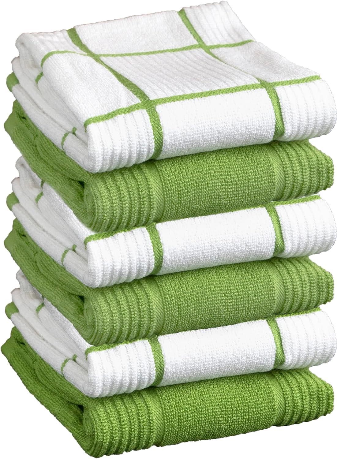 Green Cotton Terry Kitchen Towel Set, 16" x 26", 6-Pack