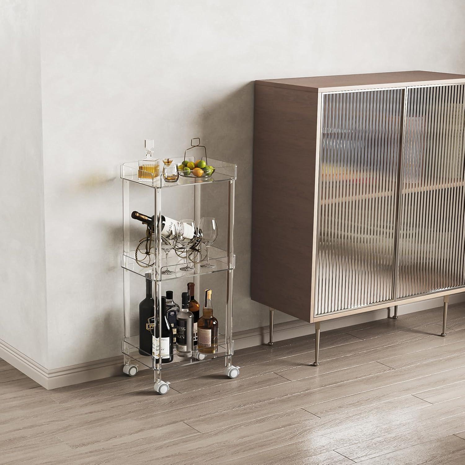 Everly Quinn 3-Tier Mini Rolling Serving Cart w/ 4 Lockable Wheels