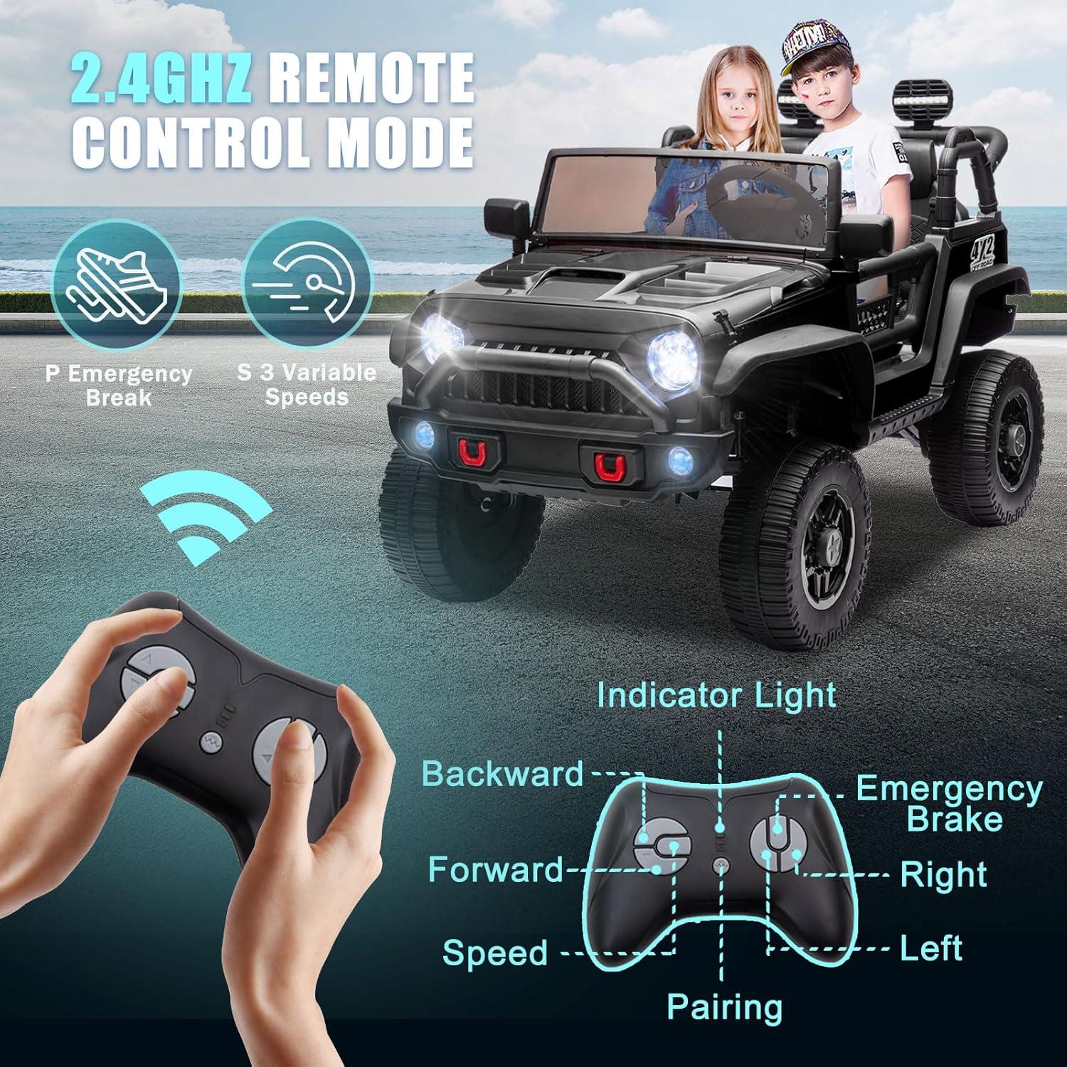 Ancheer 24V Real 2 Seater Ride On Toys Electric SUV Jeep Car With Remote Control,2WD/4WD Switchable, 4X100W Motor, Bluetooth, Music, USB, Lights