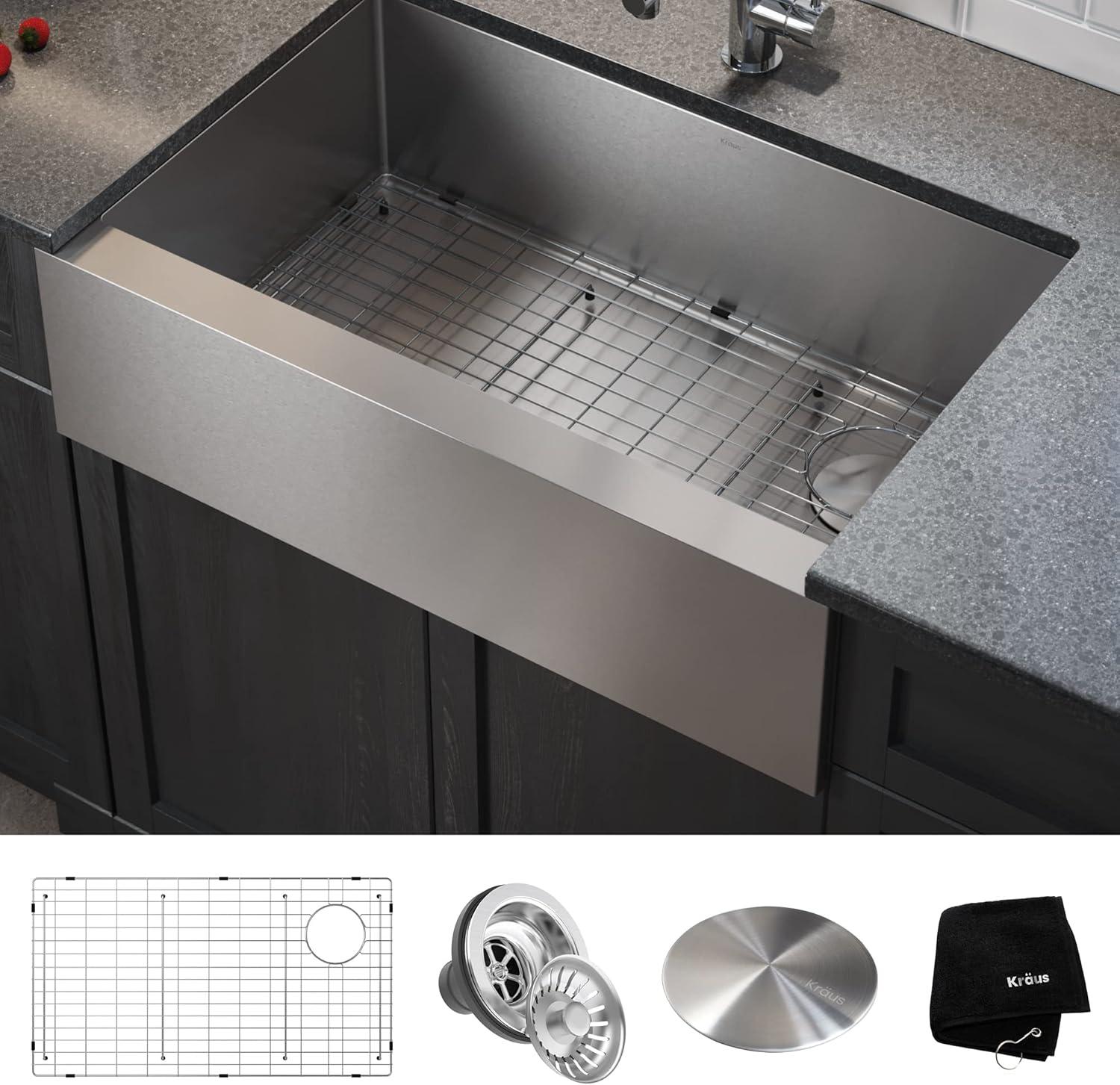 KRAUS Standart Pro Apron Front Farmhouse 16 Gauge Single Bowl Stainless Steel Kitchen Sink