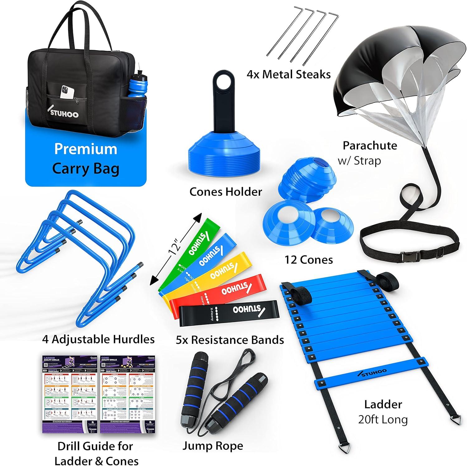 Agility Training Equipment Set | Soccer Training Equipment for Kids Youth | Agility Ladder Speed Training Equipment with Bag | Football Training Equipment with Speed Hurdles, Cones for Footwork