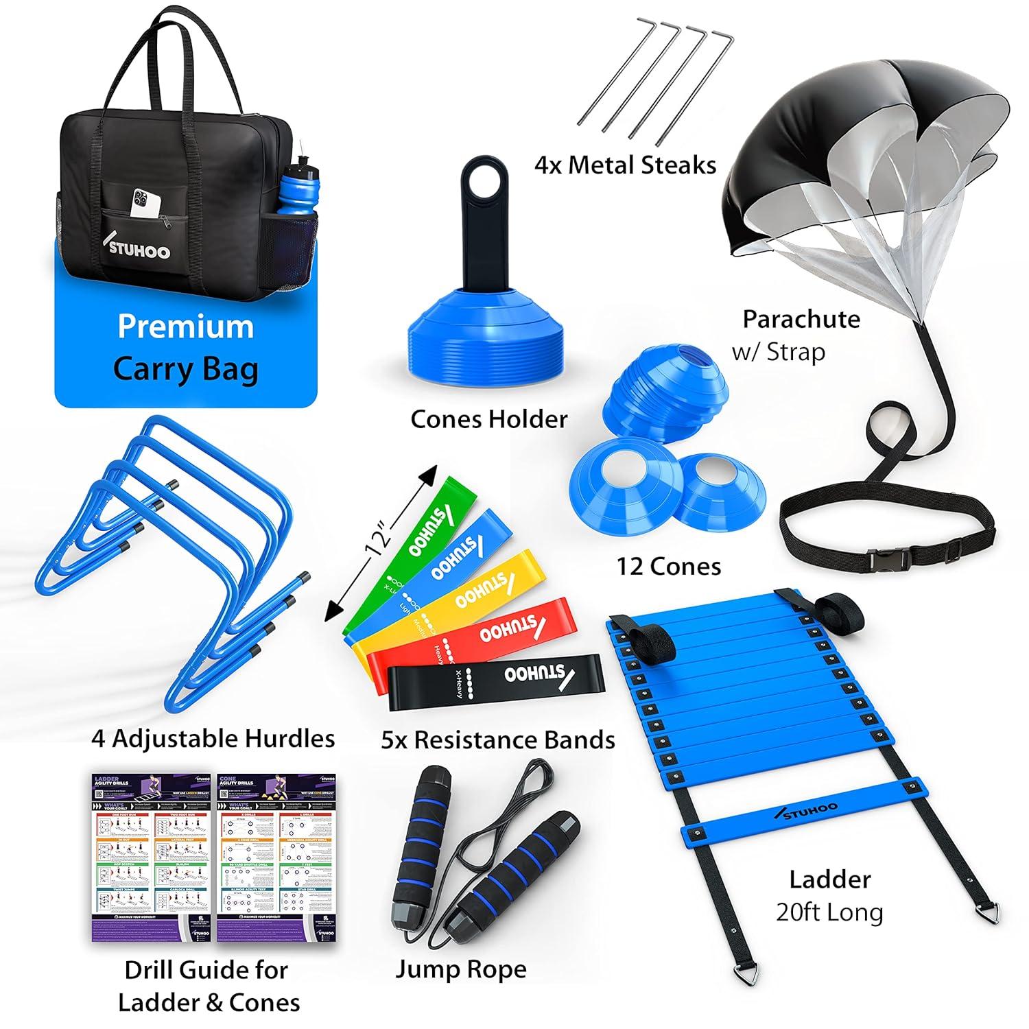 Agility Training Equipment Set | Soccer Training Equipment for Kids Youth | Agility Ladder Speed Training Equipment with Bag | Football Training Equipment with Speed Hurdles, Cones for Footwork