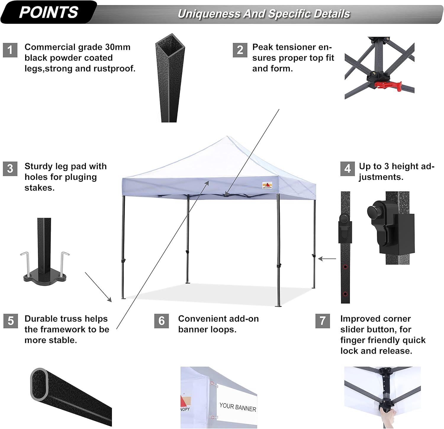 White 10x10 Heavy Duty Pop-Up Canopy Tent with Sidewalls