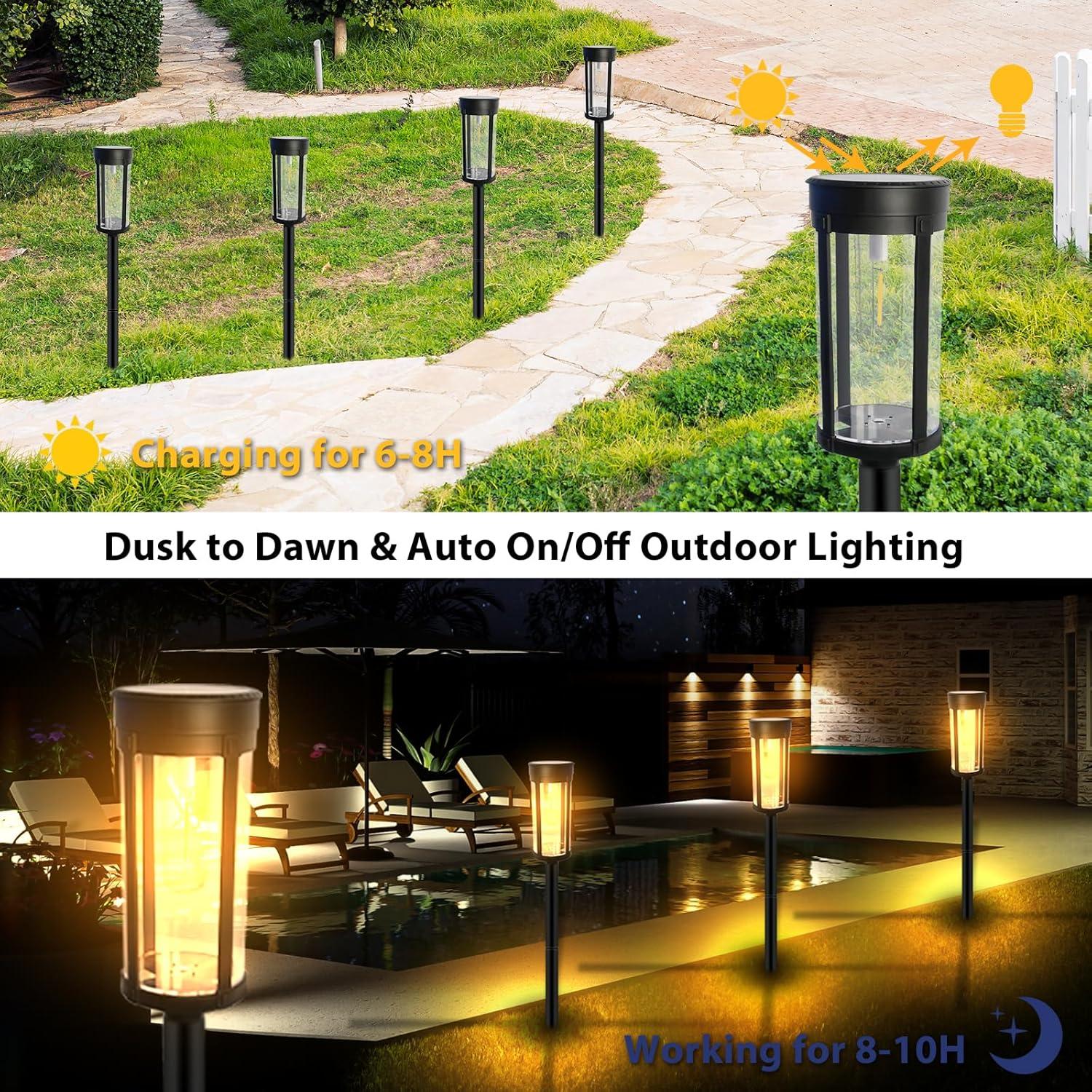 BITPOTT Solar Garden Lighting 8Pack Edison Bulbs Solar Powered Outdoor Pathway Light for Driveway