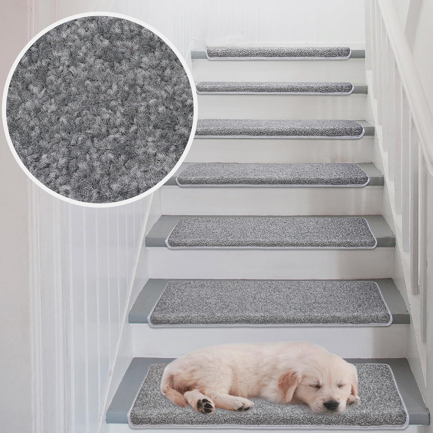 Light Gray Bullnose Carpet Stair Treads Set of 14