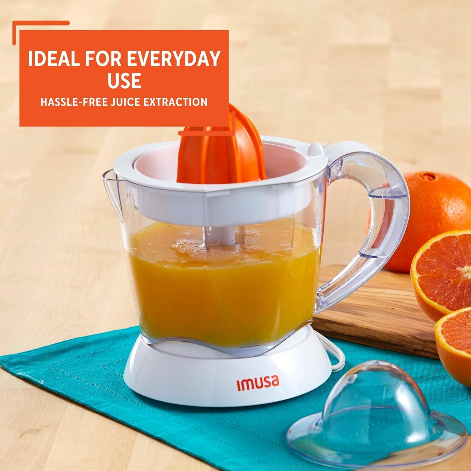 IMUSA 34oz Electric Citrus Juicer, 25 Watts - White: Lemon Juice Maker, Plastic, 90-Day Warranty, 2.3 lbs, No Speeds