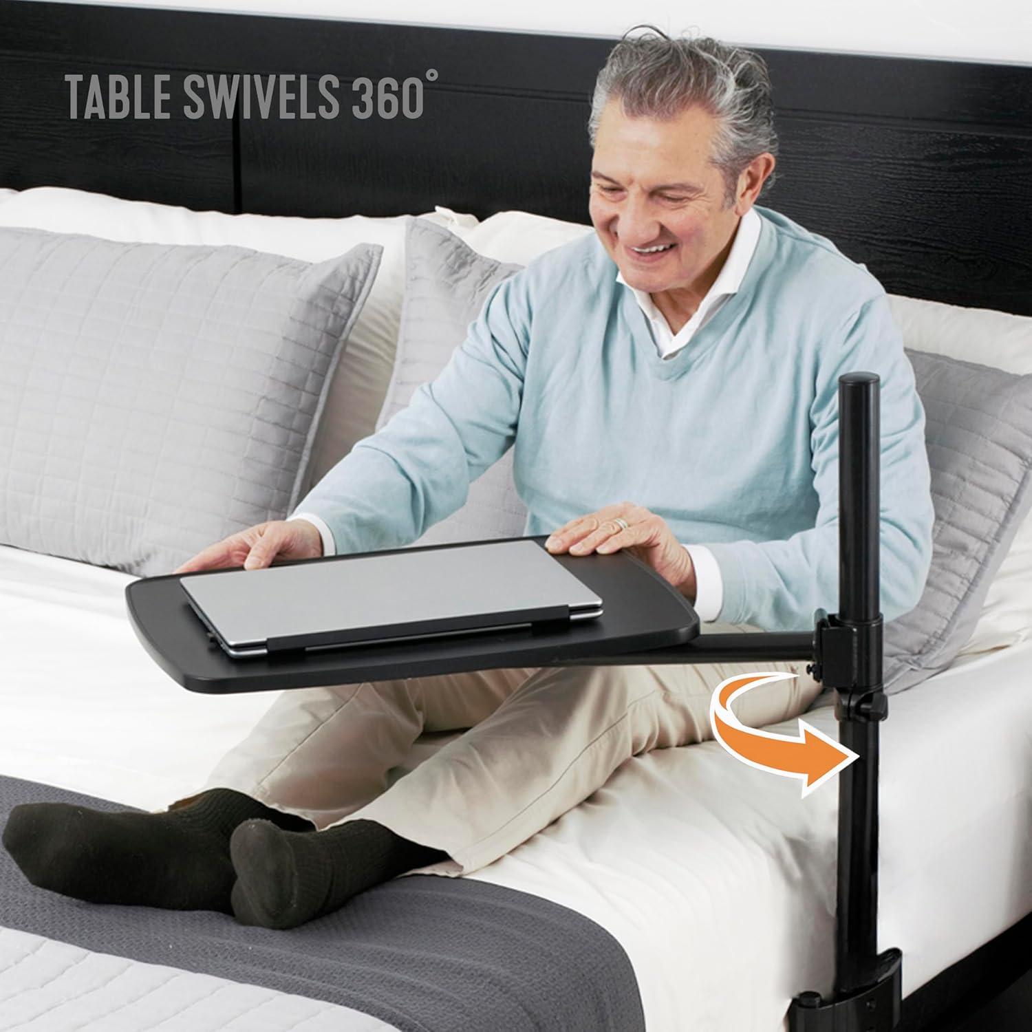 Able Life Universal Overbed Table, Adjustable Bedside Swivel Tray & Laptop Desk, Black
