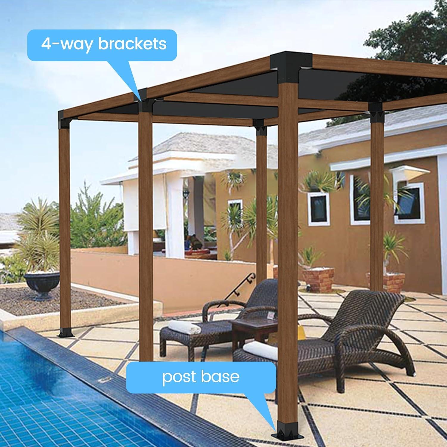 Pergola Kit Elevated Wood Stand Kit Woodwork for 4"x 4" (Actual 3.5" x 3.5"), Solid Steel Wooden Gazebo Kit for Outdoor 4-Way Right Angle Corner Bracket and Base Brackets - Includes Screws