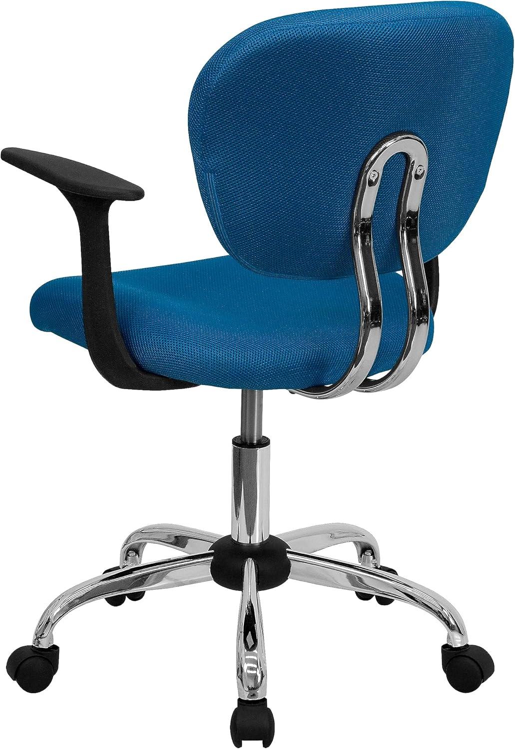 Flash Furniture Mid-Back Turquoise Mesh Padded Swivel Task Office Chair with Chrome Base and Arms