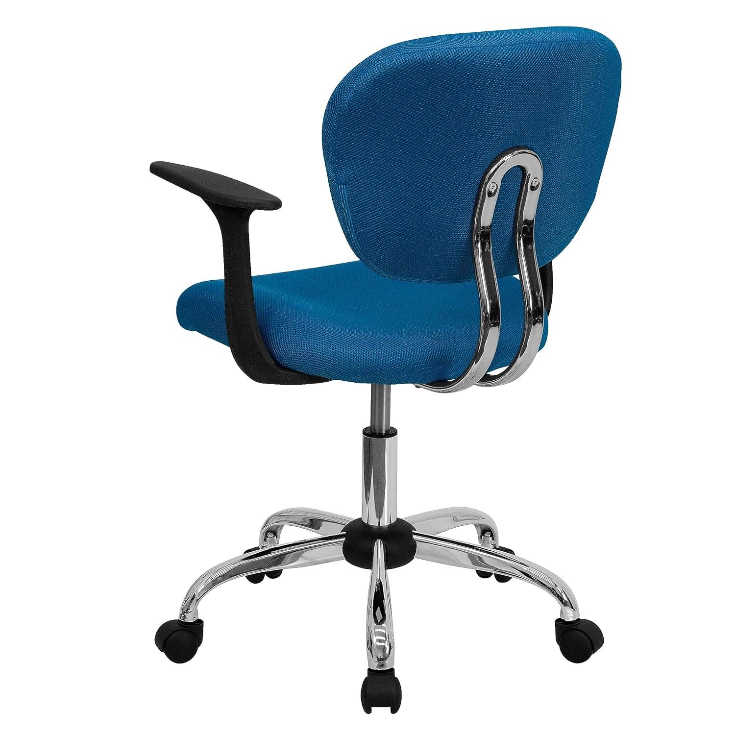 Flash Furniture Mid-Back Turquoise Mesh Padded Swivel Task Office Chair with Chrome Base and Arms