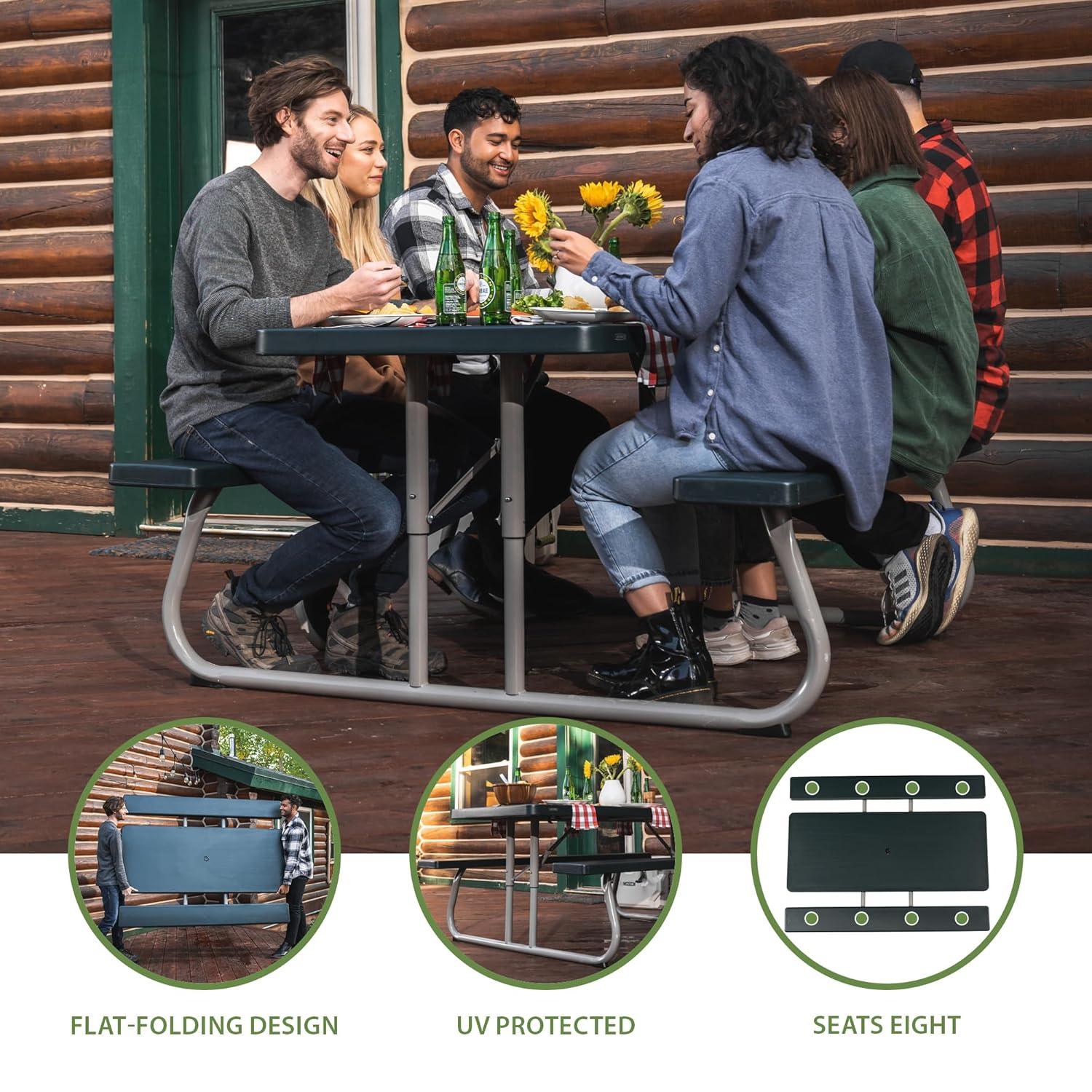 Lifetime 6 Foot Polyethylene Picnic Table, Hunter Green (22123)
