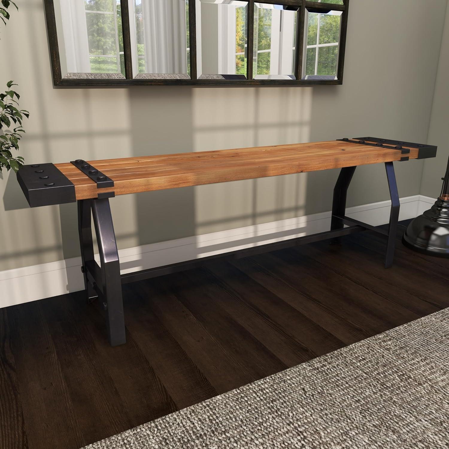 Williston Forge Rickey Wood Brown Bench with Black Metal Base and Studs