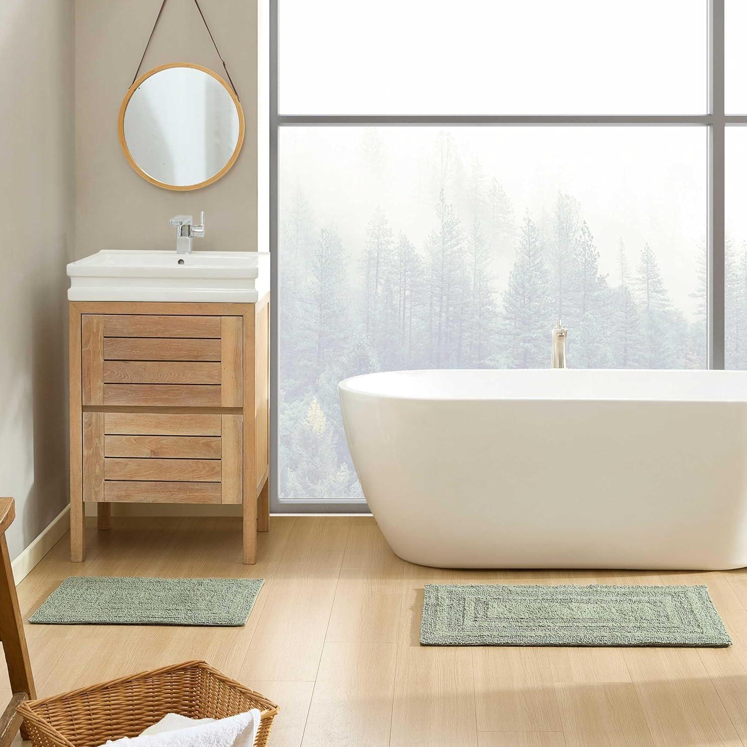Logan Olive Green Cotton Reversible 2-Piece Bath Rug Set