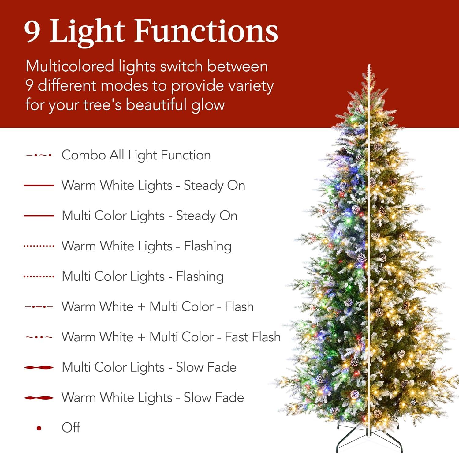 Best Choice Products 7.5ft Pre-Lit Flocked Aspen Noble Fir Christmas Tree w/ 2,136 Branch Tips, 400 LED Lights