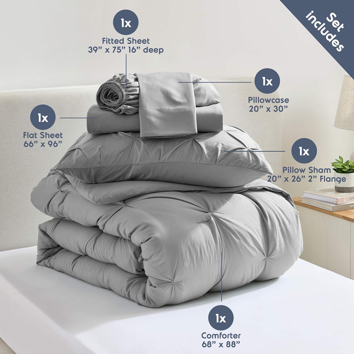 Bed-in-A-Bag Pleated Comforter Set with Bed Sheets