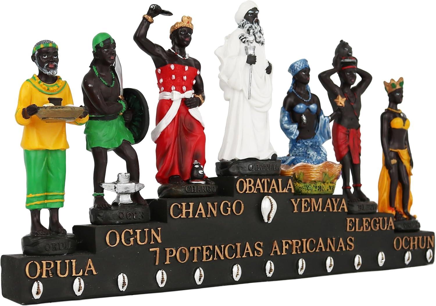 13" Multicolor Resin 7 African Powers Religious Statue
