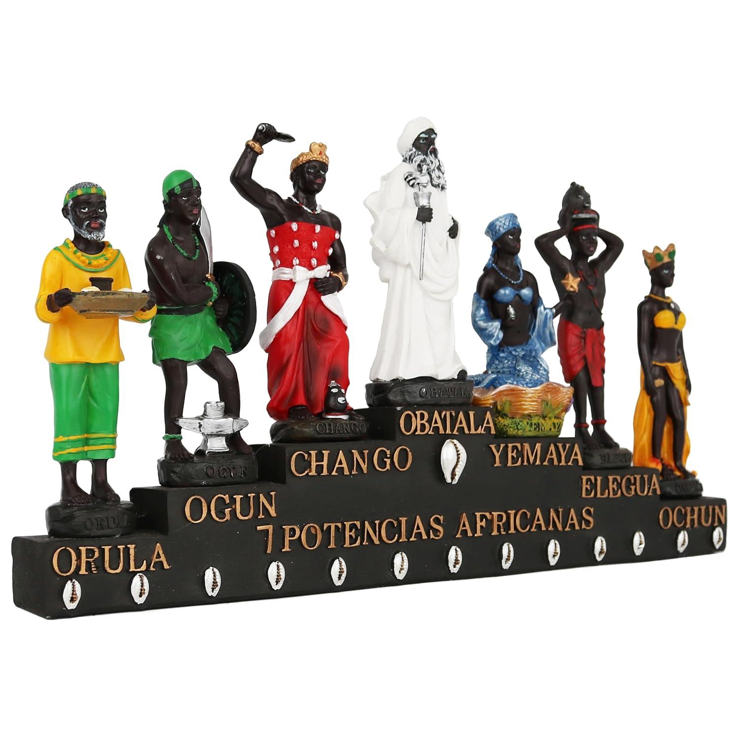 13" Multicolor Resin 7 African Powers Religious Statue