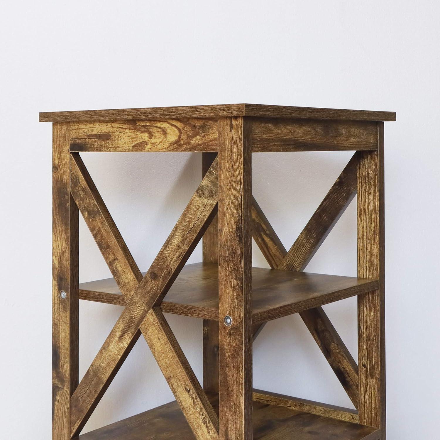 Rainbow Sophia Side Table, Modern Farmhouse Wood End Table with 3-Tier Storage, Rustic Wood