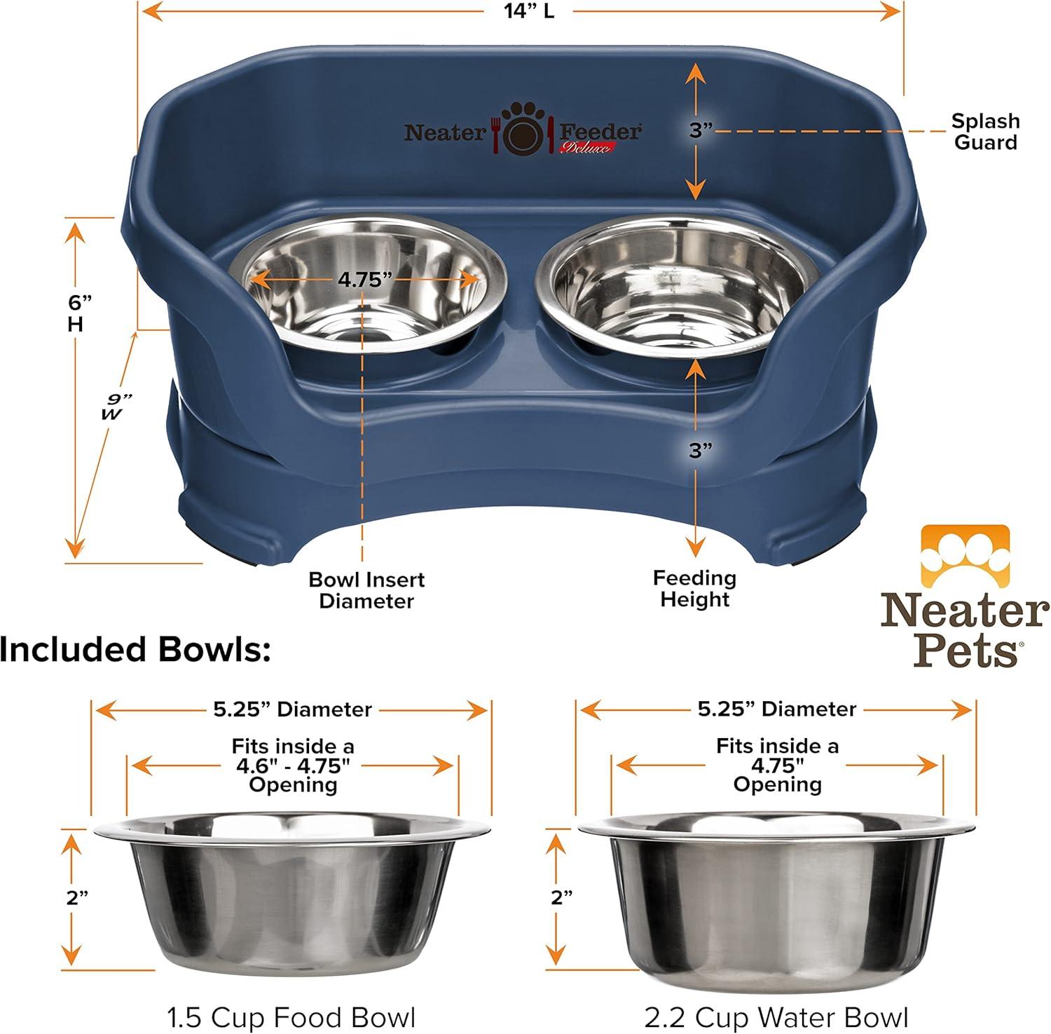 Neater Pets Neater Feeder Deluxe Mess-Proof Elevated Food & Water Bowls for Small Dogs, Dark Blue