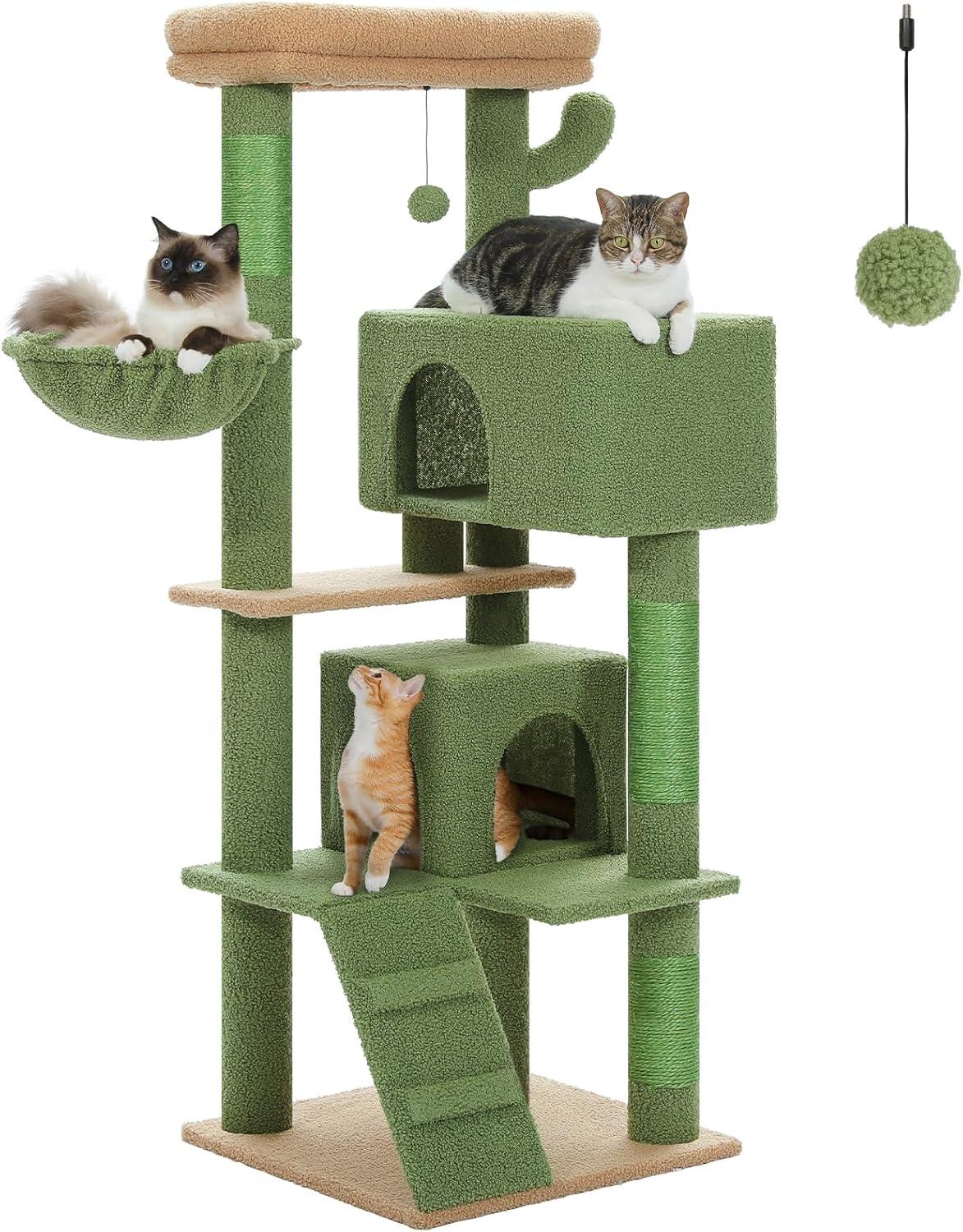 71" Indoor Tall Large Cat Tree Multi-Level Cat House With 2 Big Condo Pad Bed, Cozy Hammock And Scratching Posts