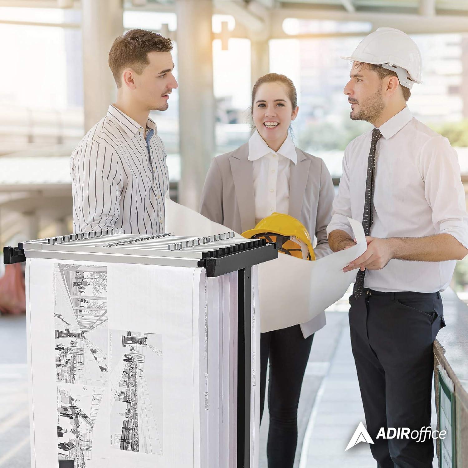 Adjustable Black Steel Mobile Blueprint Storage Rack with Wheels