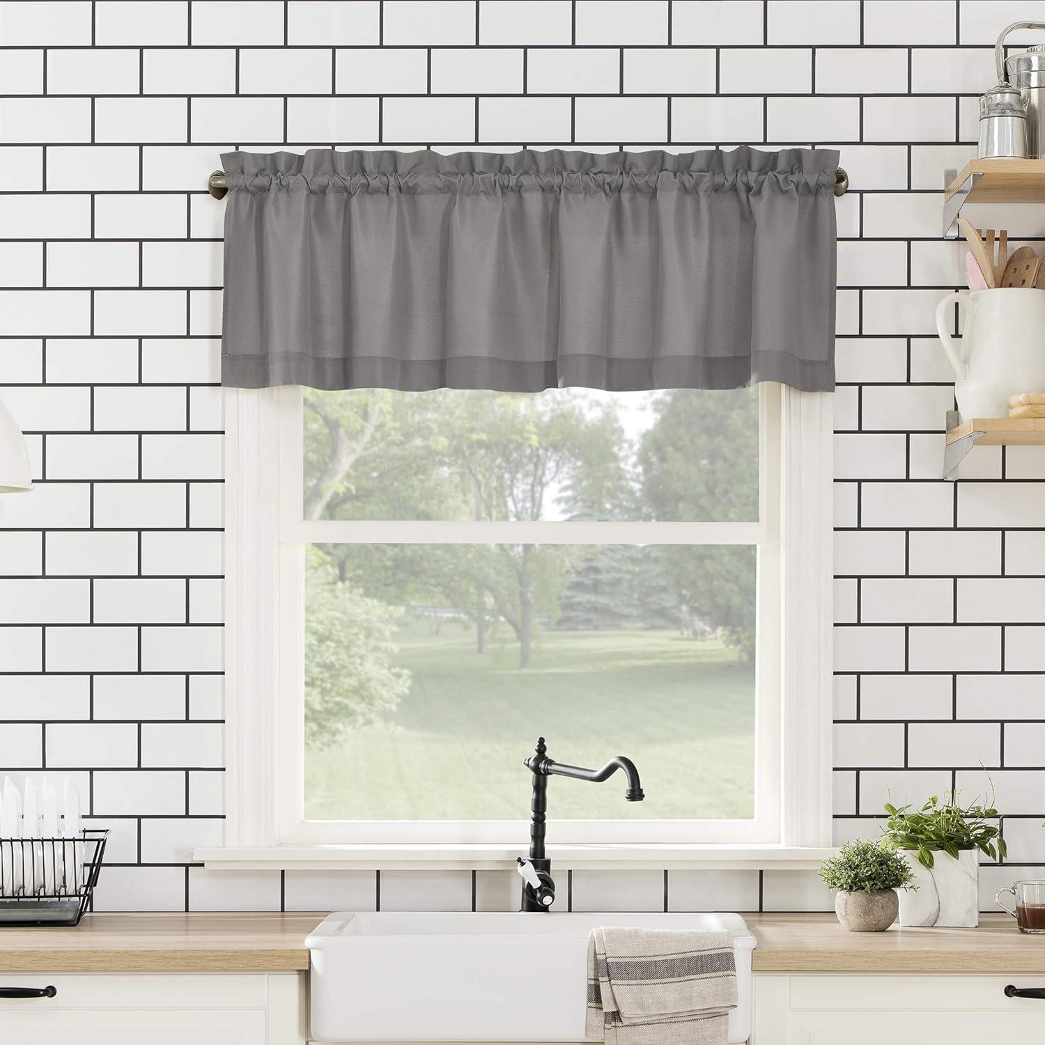 Martine Microfiber Semi Sheer Rod Pocket Kitchen Curtain Valance and Tiers Set - No. 918