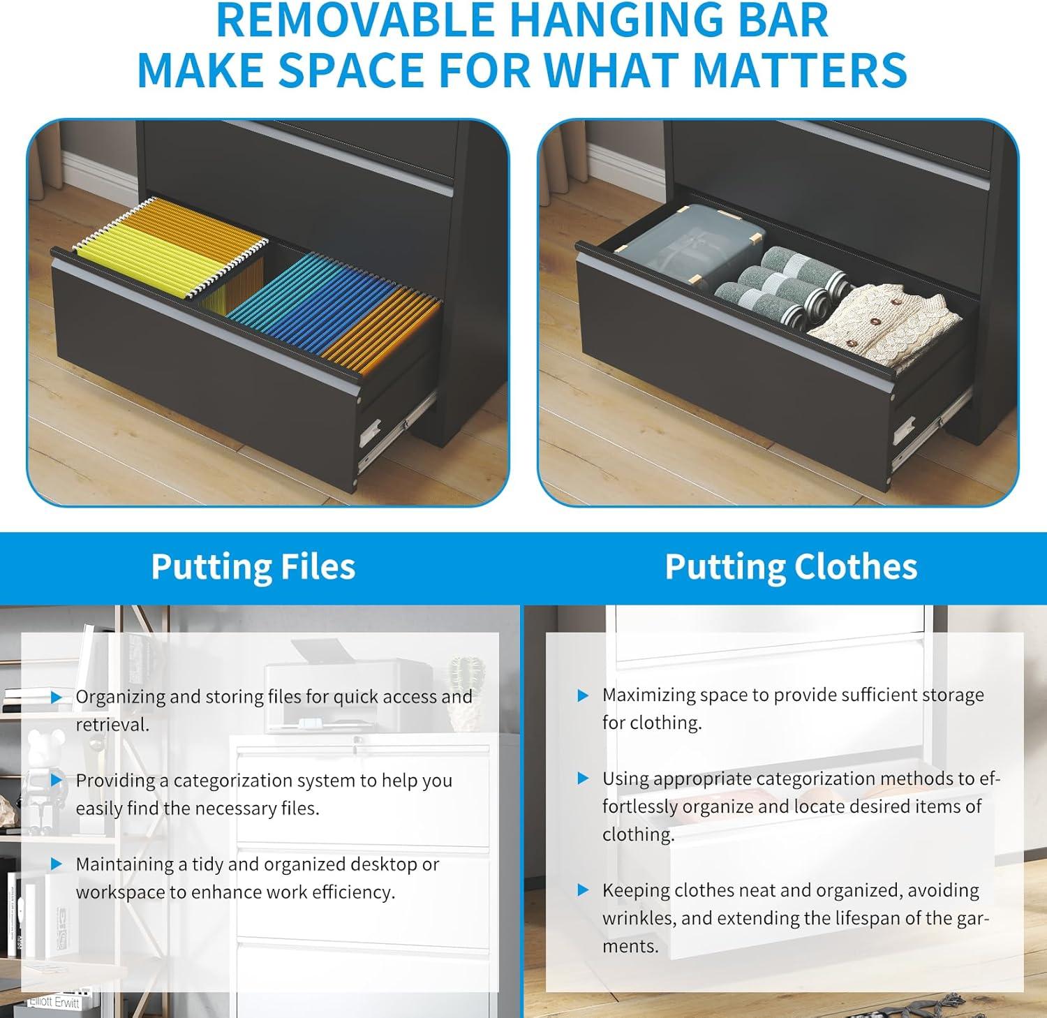 DeeHome 5 Drawer Metal Lateral File Cabinet , Black Filing Cabinet with Lock, Lockable File Cabinet for Home Office, Locking Metal File Cabinet for Legal/Letter/A4/F4 Size