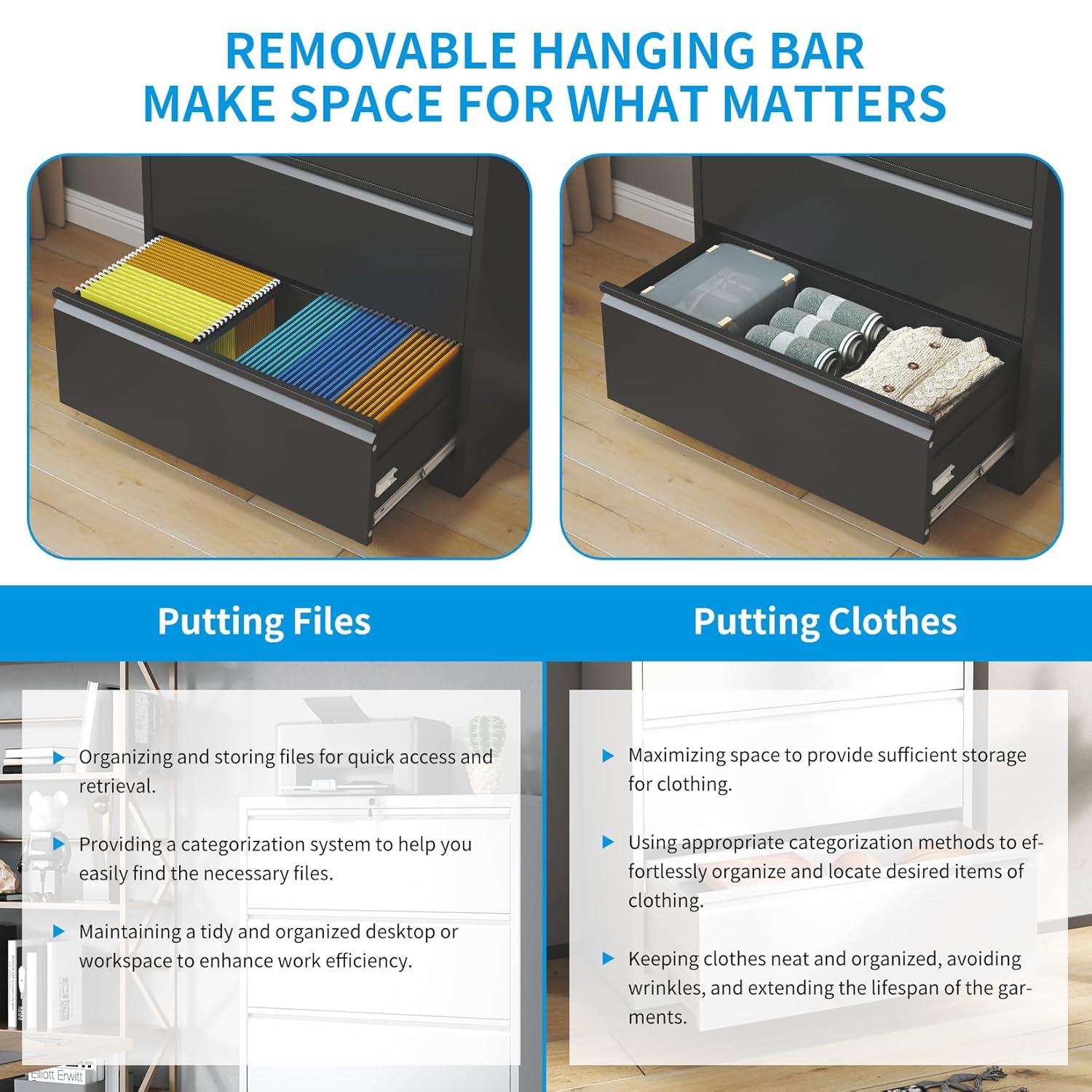 DeeHome 5 Drawer Metal Lateral File Cabinet , Black Filing Cabinet with Lock, Lockable File Cabinet for Home Office, Locking Metal File Cabinet for Legal/Letter/A4/F4 Size