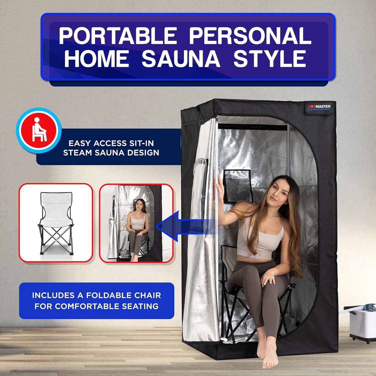 Portable Sauna Steam Tent, Full Size Home Personal Sauna Box Steam Room, Large 3 Liter 1000W Generator, Folding Chair, 9 Levels,