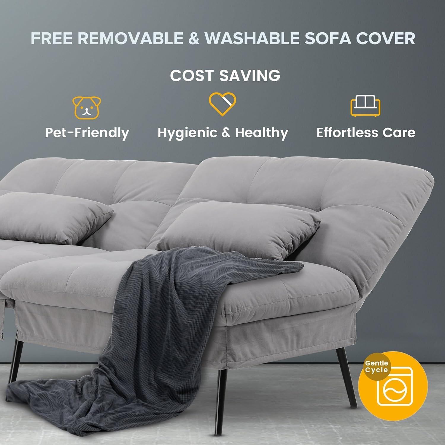 COMHOMA Convertible Sofa Bed,68″Fabric Couch with Adjustable Backrest,Loveseat Recliner Sleeper Living Room Furniture futon Set,Grey