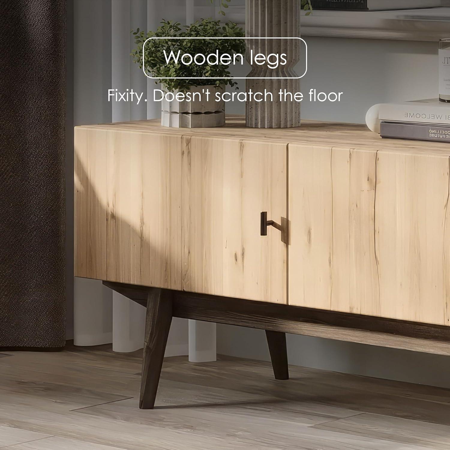 Living Skog  Chelsea Brown TV Stand Fits for TV's up to 65 in. with Slatted Design and Wood Legs light brown Matte Laminate