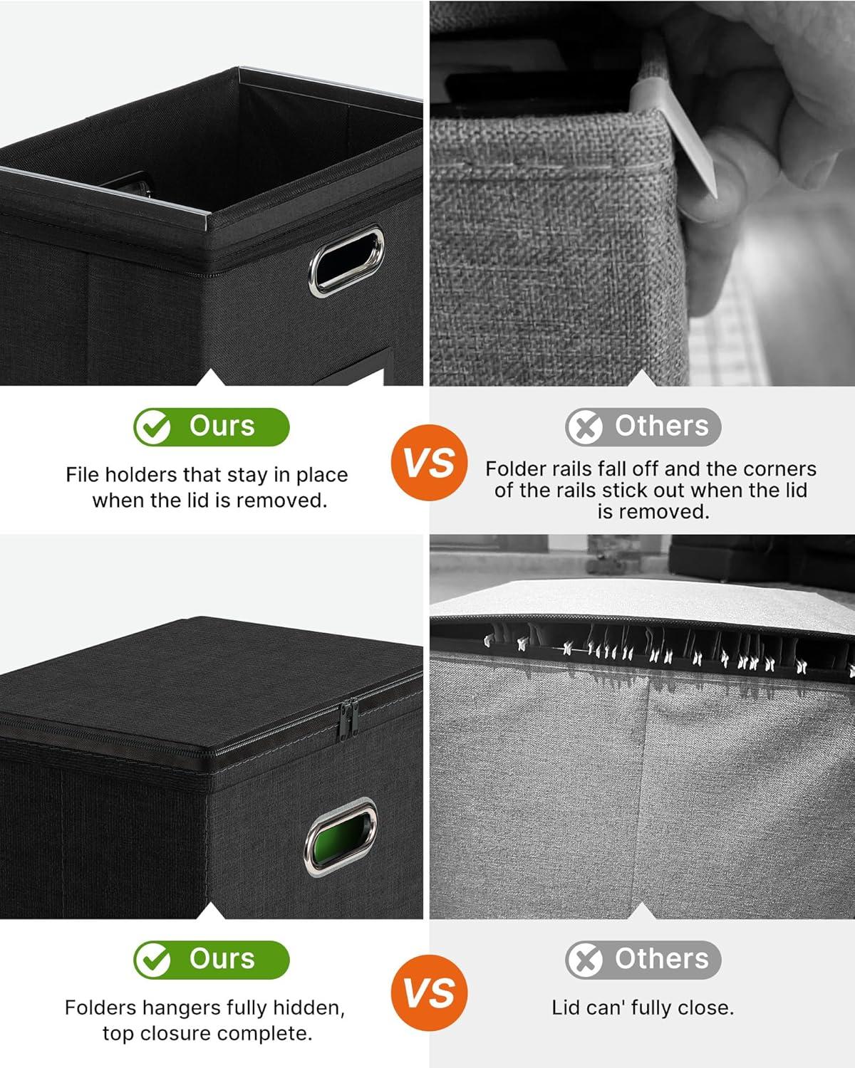 Gijjgole Collapsible Faux Leather Hanging File Folder Box Organizer with lid and Plastic Slides, Black