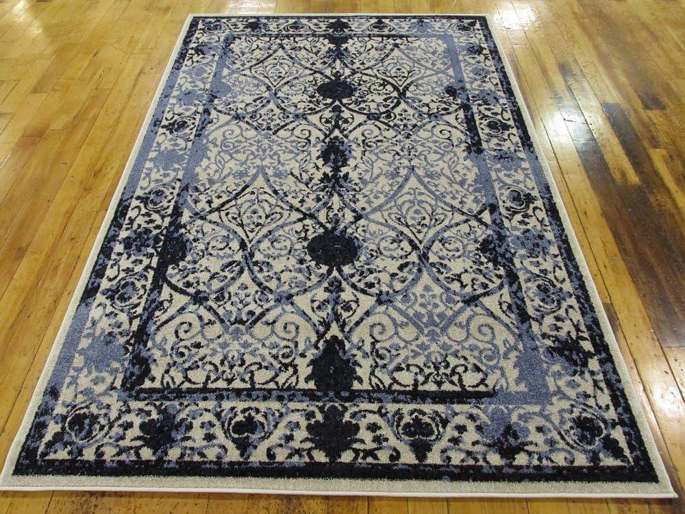 Unique Loom La Jolla Collection Area Rug - Traditional (5' 1" x 8' Rectangle Ivory and Blue/Blue)