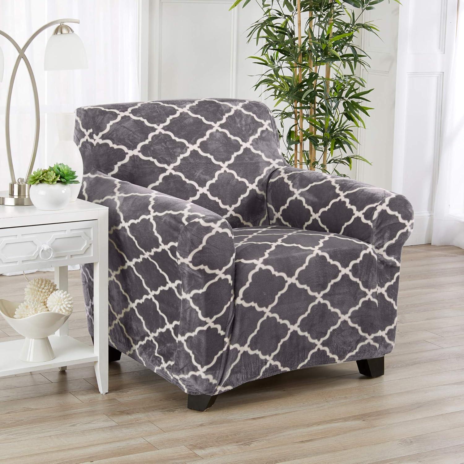 Lux Velvet Plush Grey Armchair Stretch Slipcover