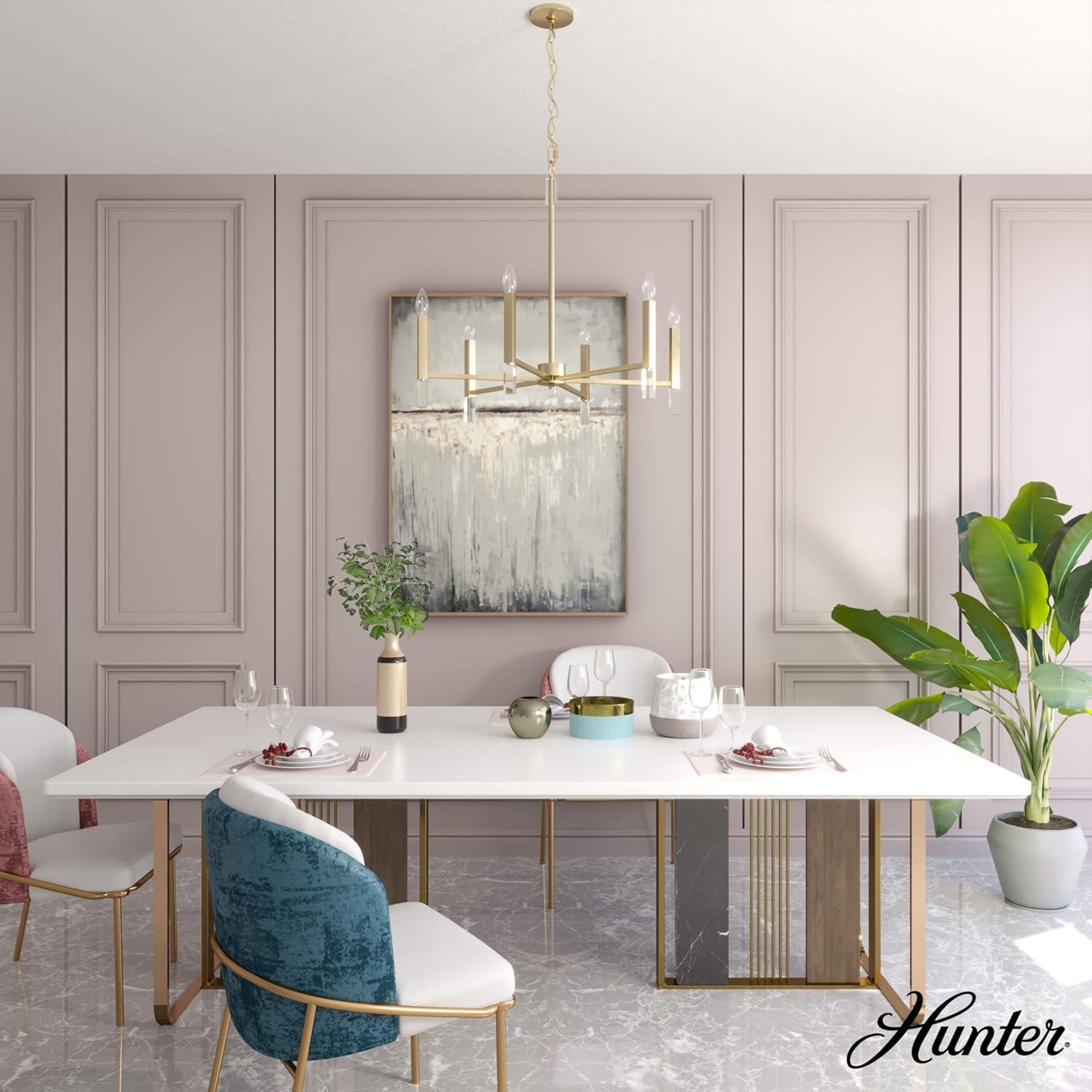Hunter - Sunjai 6-light Alturas Gold, Large Chandelier, Dimmable, Formal Style, Candle Shaped, for Bedrooms, Kitchens, Dining, Living Rooms - 19519